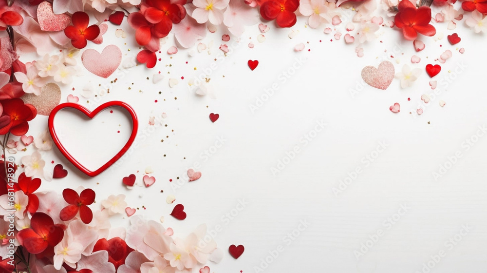 copy space, stockphoto, beautiful valentine background with hearts and romatic colors. Romantic backbround or wallpaper for valentine’s day. Beautiful design for card, greeting card.