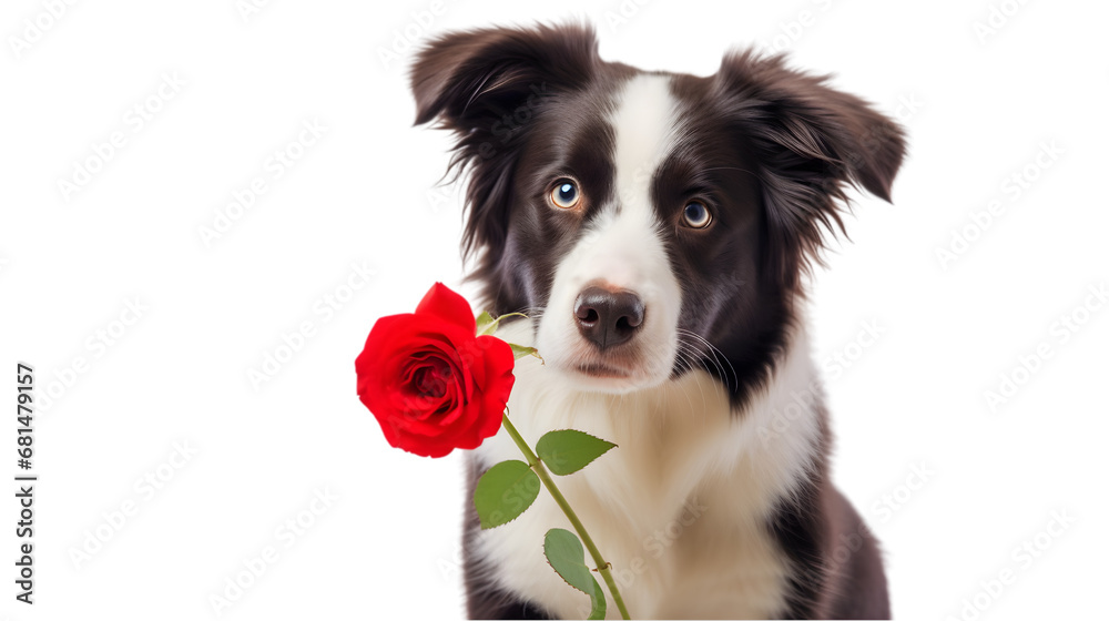 border collie puppy with flower