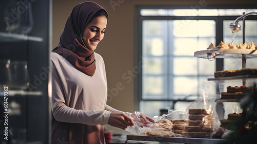 iranian woman Baking preparing festive dinner in modern kitchen with christmas decorations