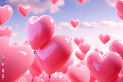 Pink balloon hearts on the purple sky, valentine day card invitation