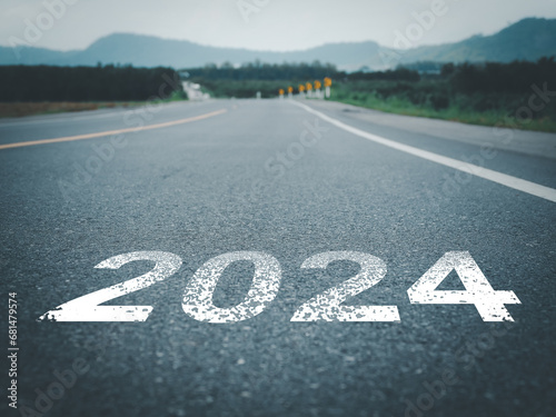 Text 2024 on the road asphalt