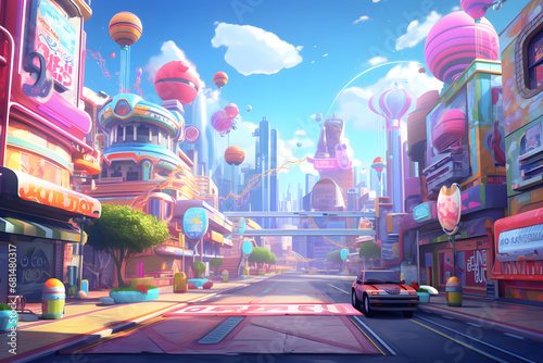 Fantasy Cityscape in Pastel Colors photo