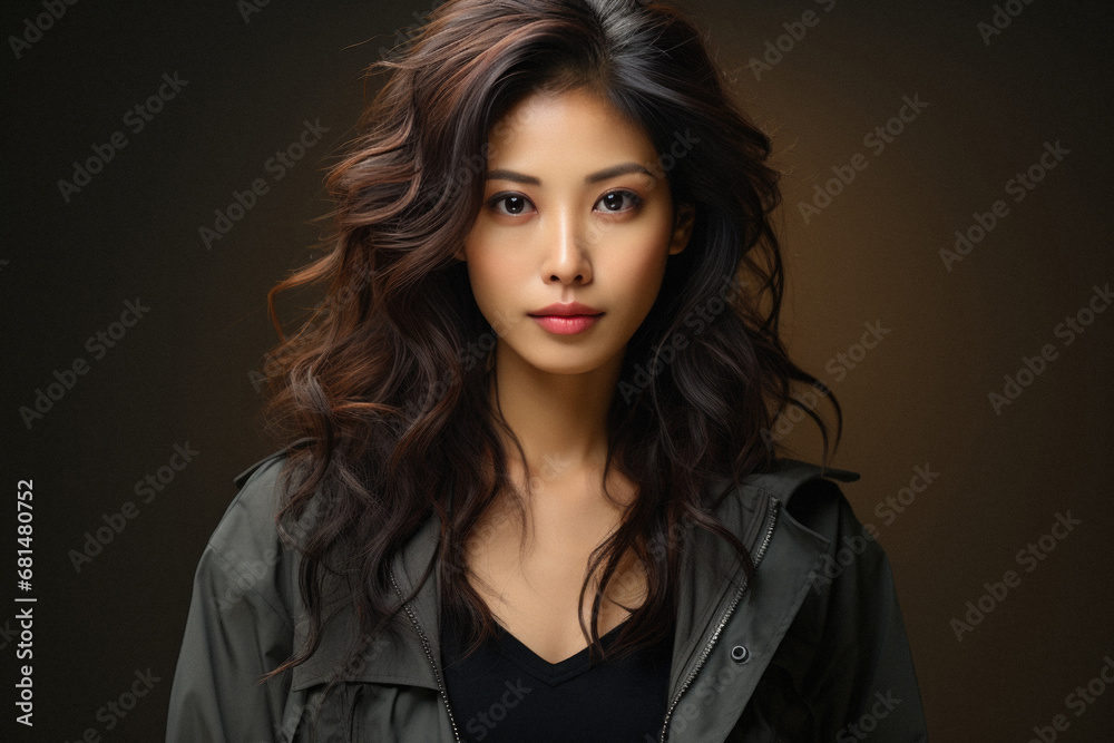 Portrait of a beautiful young asian woman with long curly hair. Portrait of a beautiful young asian woman with long curly hair.