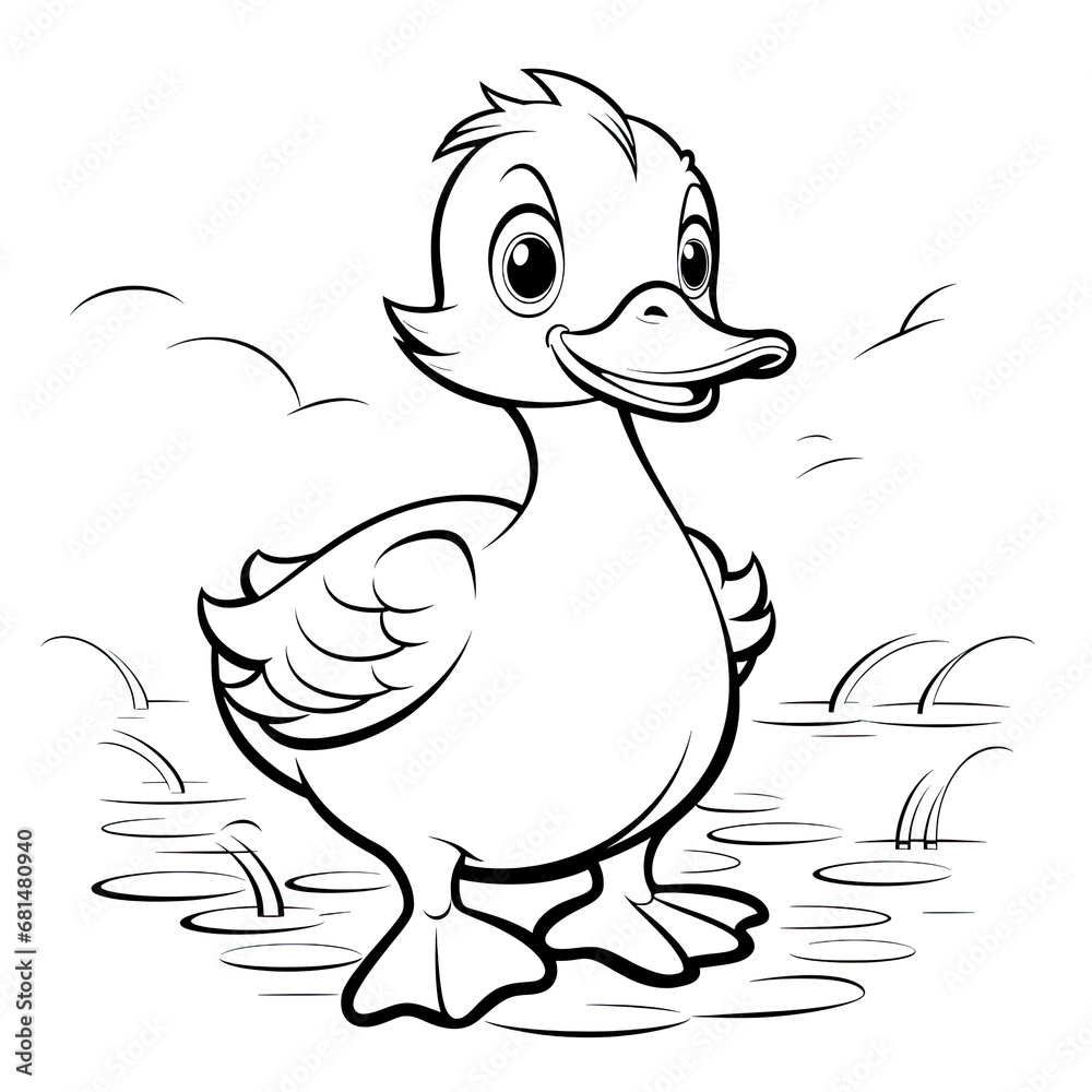 Cute cartoon duck for kids coloring book