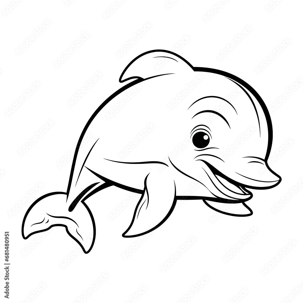 Cute cartoon dolphin for kids coloring book