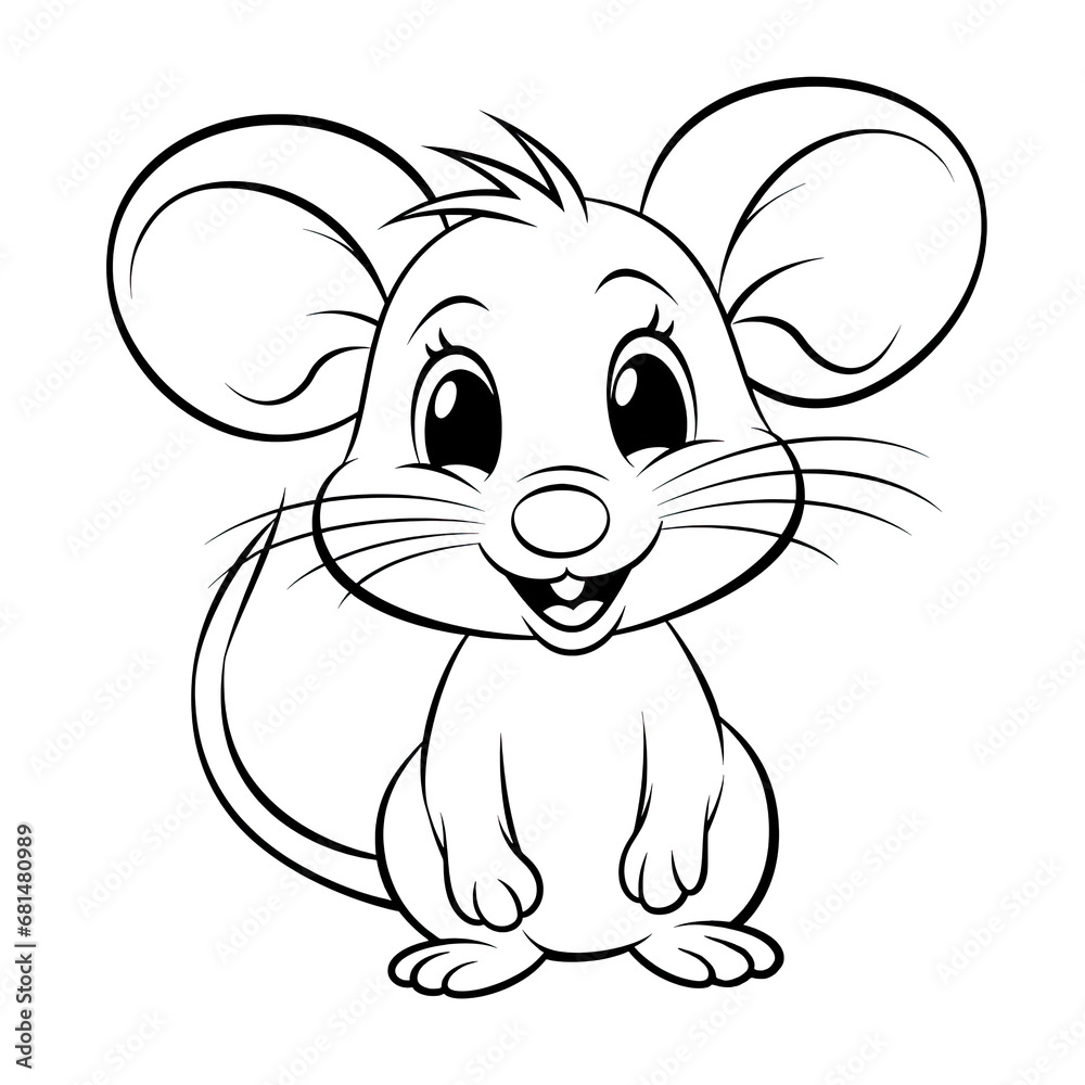 Cute cartoon mouse for kids coloring book