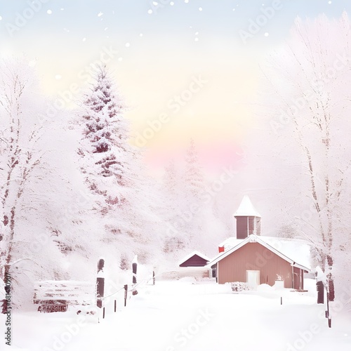 snowy village in winter season with soft pastel color for christmass background
