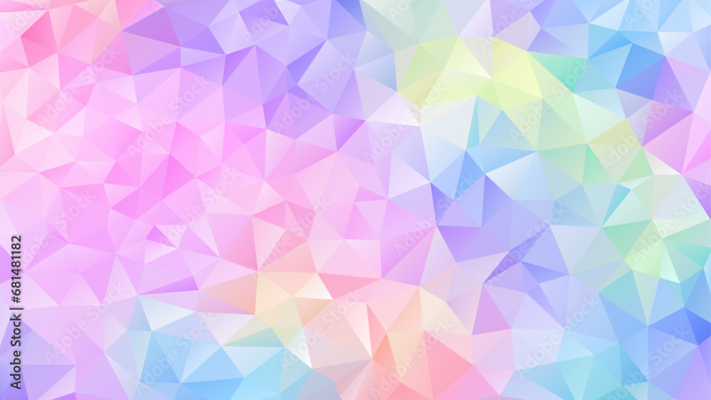 Pastel rainbow low poly triangle mosaic background , polygon background, vector illustration for banner, web template, poster, backdrop, etc.