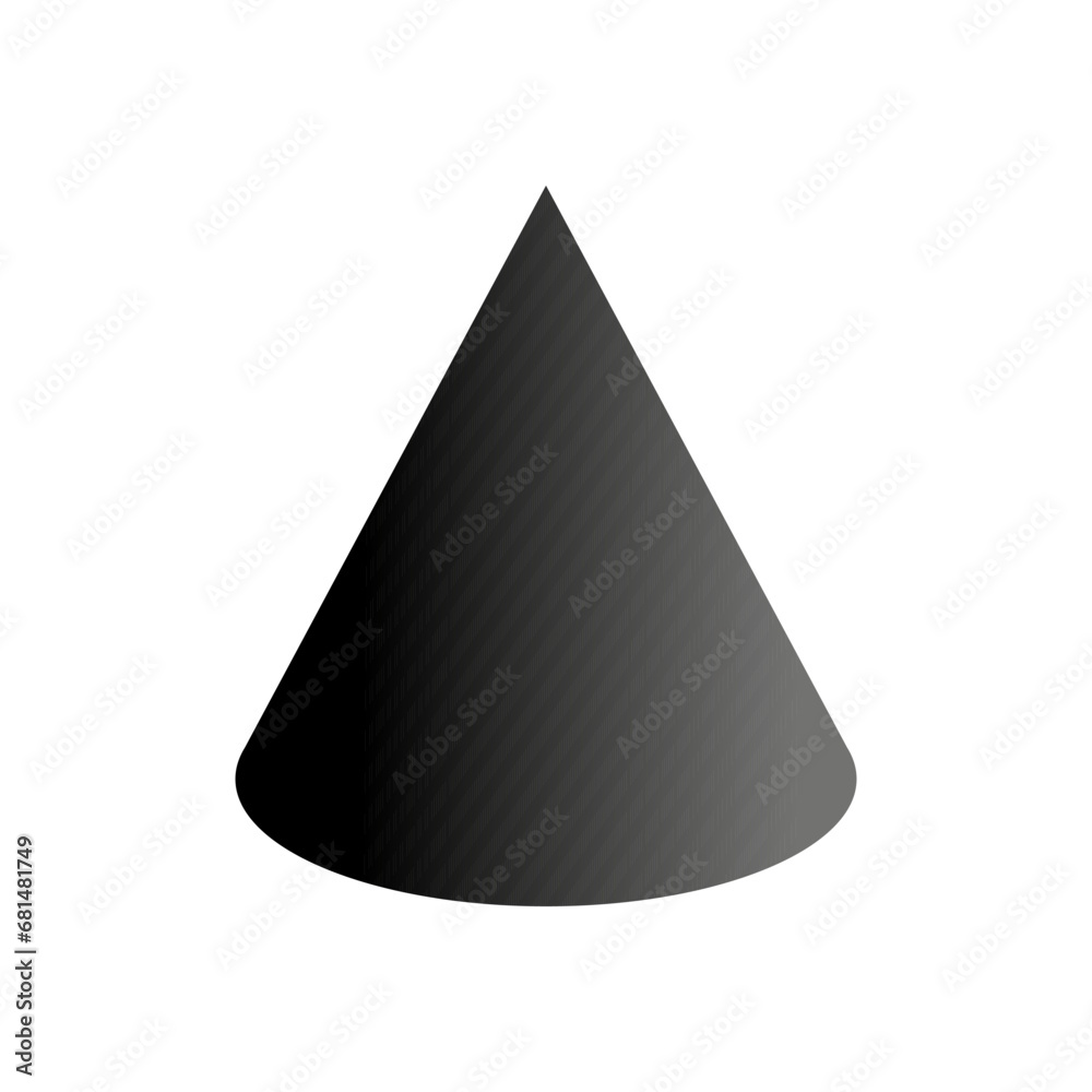 Vector cone with gradients and shadow for game, icon, package design, logo, mobile, ui, web, education. 3D cone shaped pyramid on a white background. Geometric figures for your design. Vector cone with gradients and shadow for game, icon, package design, logo, mobile, ui, web, education. 3D cone shaped pyramid on a white background. Geometric figures for your design.