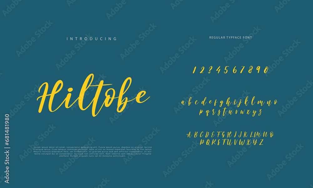 Fototapeta premium Handwritten Script font. Hand drawn brush style modern calligraphy cursive typeface. Hand Lettering and Custom Typography alphabet for Designs: Logo, Greeting Cards, Poster. Vector Brush type set. 