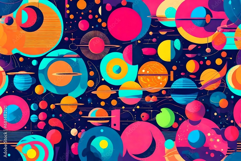 planets and the sun in a abstract bauhaus vector style vector drawing planets and the sun in a abstract bauhaus vector style vector drawing