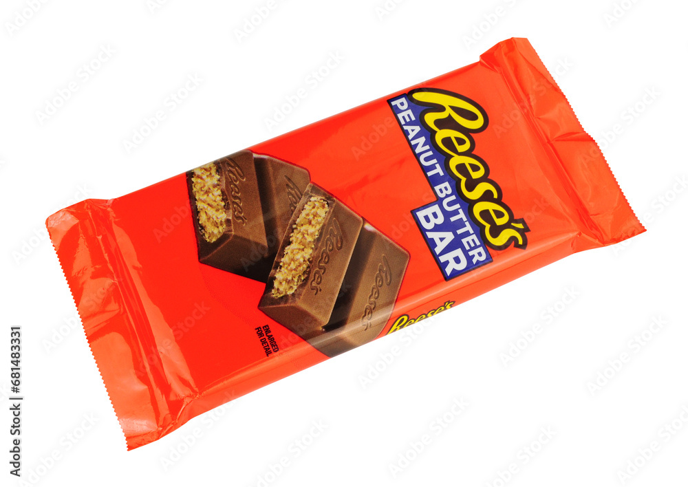 Reese's peanut butter bar, peanut butter crème covered with milk