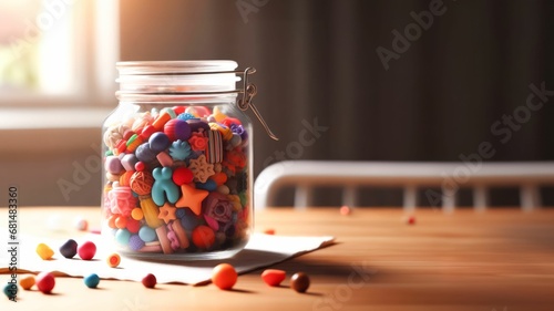 AI-generated illustration of colorful candies stored in a jar photo