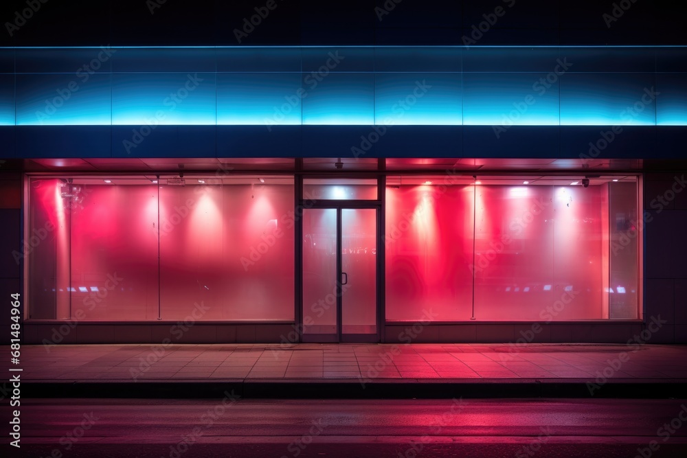 An empty shop window. There are also neon lights. An abandoned store. An empty shop window. There are also neon lights. An abandoned store.