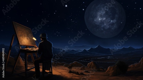 an Egyptian astronomer studying the night sky and making celestial observations