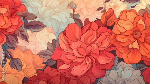 Artistic Blooms: Colorful Floral Pattern Creates a Vibrant Background © HDP-STUDIO