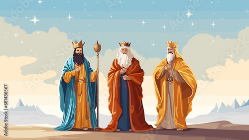 Foto copy space, The Three Magi King of Orient, The Three Wise Men Illustration, Melchior, Caspar and Balthasar, Epiphany Celebration