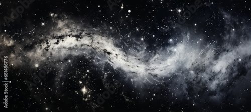 Space universe on black ink art background. Generative AI technology. 