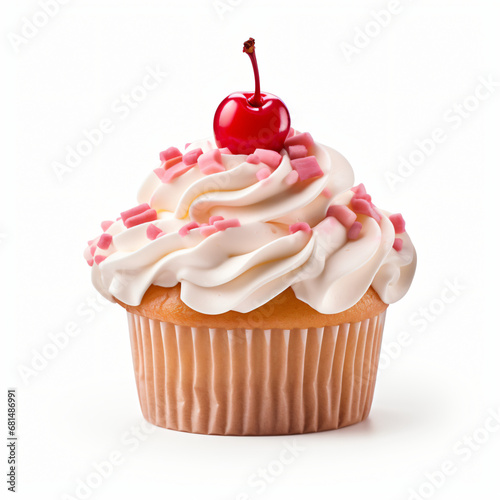 Front view close up of cupcake isolated on white background