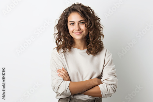Portrait of a brunette woman with on the white background Made with Generative AI