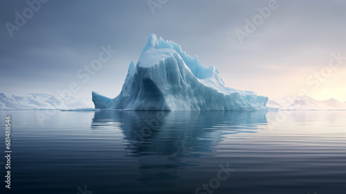 An image of an iceberg floating in the middle