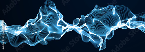Abstract background of points. Wave of cyber particles. Big data stream. 3d rendering