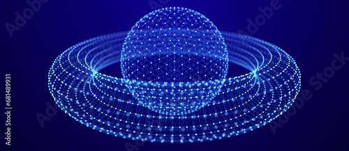 Sphere of particles and lines. Futuristic digital technology. Network or connection. Abstract background of points and lines. Big data. Science background. 3d rendering