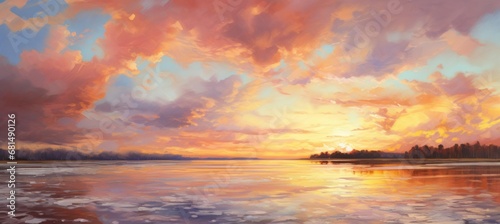 Cloudscape sunset sky background. Generative AI technology.   © Hero Design