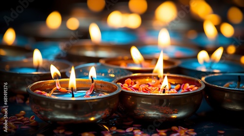 happy diwali festival with candles lighting and confetti ,Diwali, Maha shivatri, Decoration for Puja 