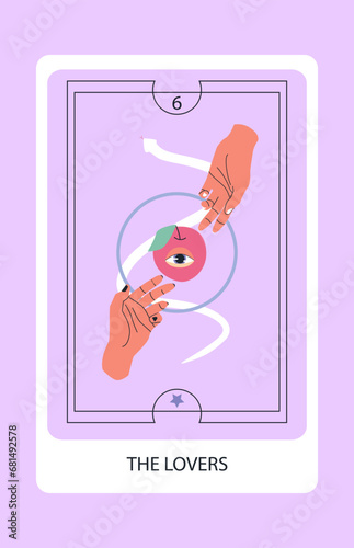 Tarot card major The Lovers. Hand drawn vector illustration.
