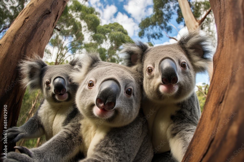 Fototapeta premium Amusing Group Of Koalas Taking Selfie
