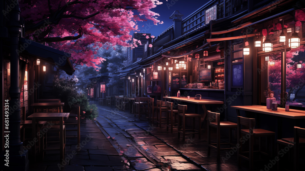 Chinese street at night, 3d rendering. Computer digital drawing.