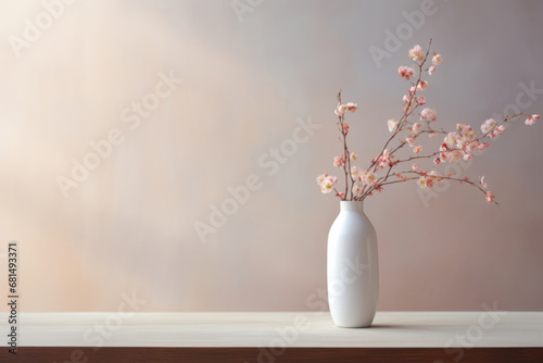 A bunch of flower in a ceramic vase. Simple and minimal home decoration. Generative AI