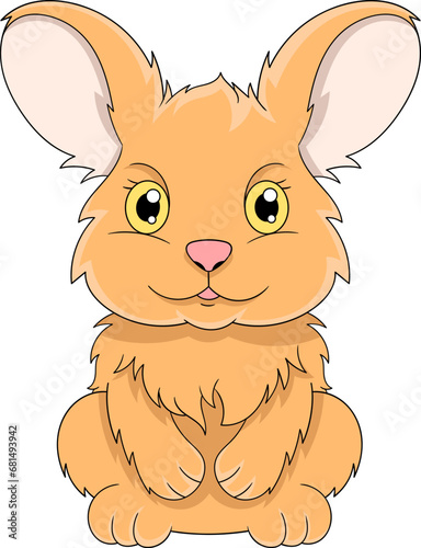 cartoon logo of a shaggy orange rabbit sitting cute