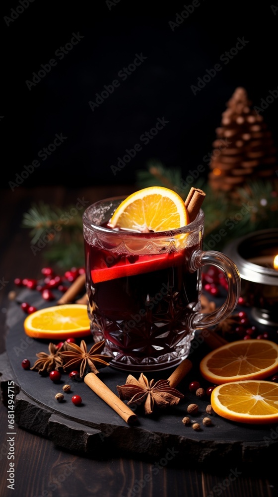 Mulled wine decorated with orange and cinnamon Mulled wine decorated with orange and cinnamon
