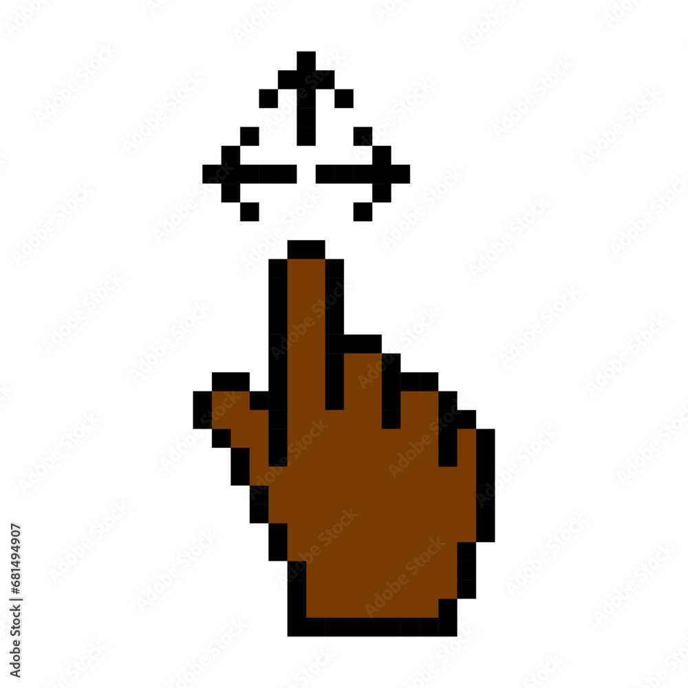 Black pointer with magnification line icon. Computer, mouse, arrow, hover, click, highlight, screen, , pixel style. Multicolored icon on white background. Black pointer with magnification line icon. Computer, mouse, arrow, hover, click, highlight, screen, , pixel style. Multicolored icon on white background.