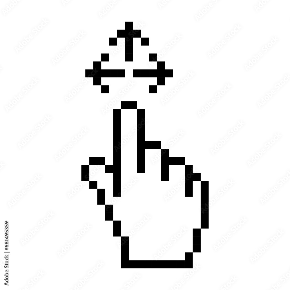 Transparent pointer with magnification line icon. Computer, mouse, arrow, hover, click, highlight, screen, pixel style. Multicolored icon on white background. Transparent pointer with magnification line icon. Computer, mouse, arrow, hover, click, highlight, screen, pixel style. Multicolored icon on white background.
