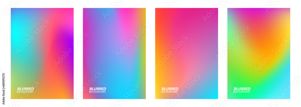 Set of blurred backgrounds with bright color gradients. Vibrant graphic templates collection for brochure covers, posters and banners design. Vector illustration.
