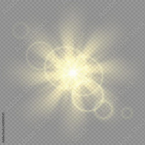 Sun or space star explosion rays light in hot summer sky. Bright hot sunlight burst white halo radial beams. Magic radiance energy gleam in solar aura.