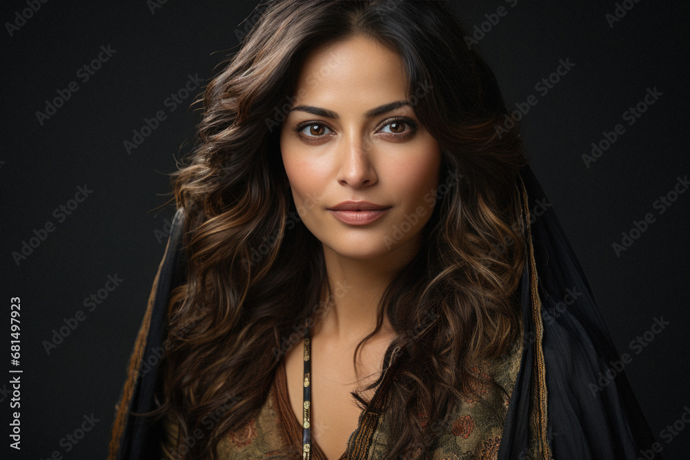 Portrait of a beautiful brunette woman on a black background. Portrait of a beautiful brunette woman on a black background.