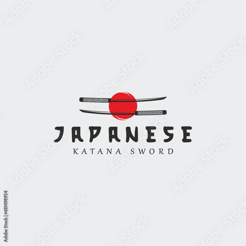 japanese sword logo vintage vector illustration concept template icon design