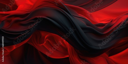 Banner with flying red and black silk fabric with pleats, background image photo