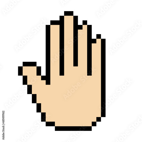 Beige hand line icon. Stop gesture, sign language, finger, emoji, chatting, correspondence, pixel style. Multicolored icon on white background.