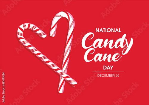 National Candy Cane Day poster vector illustration. Candy cane in heart shape icon vector isolated on a red background. Sweet christmas symbol. December 26 every year