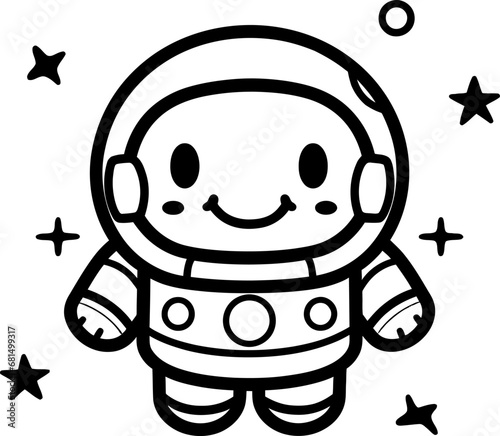 Cute astronaut in the space silhouette in black color. Vector template for laser cutting.