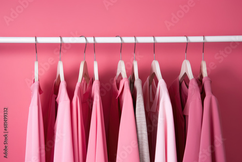 Pink things are hanging on a hanger in the closet © Julia Jones