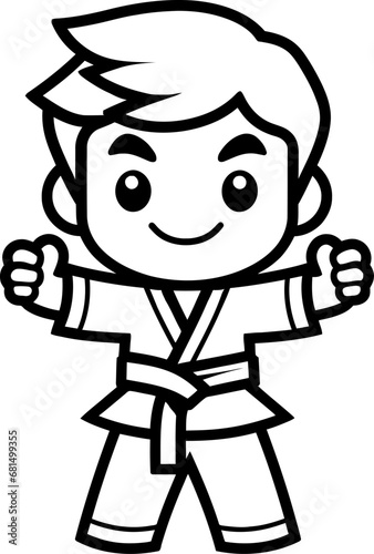 Cute little karate boy silhouette in black color. Vector template for laser cutting.