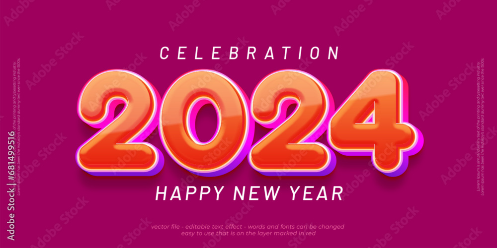 New year banner holiday celebration with 2024 editable numbers with gradient bold style