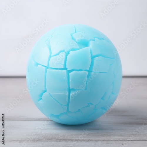 a blue ball with a crack in it