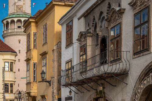 Baroque house's balcony in Sopron, Hungary